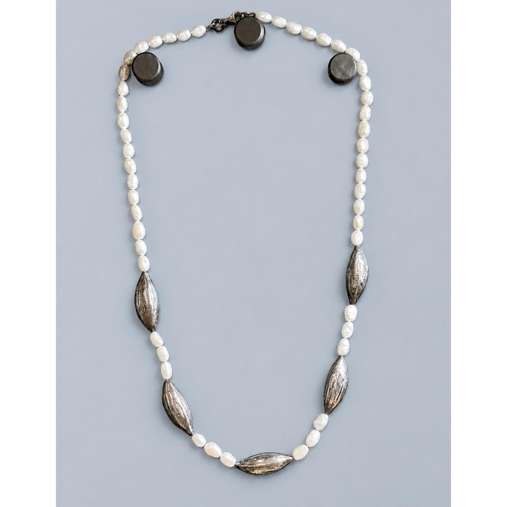 VTG Baroque Pearl Necklace Sterling Silver 925 Large Beads Modernist Artisan 28"